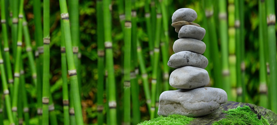 Cairn with bamboo