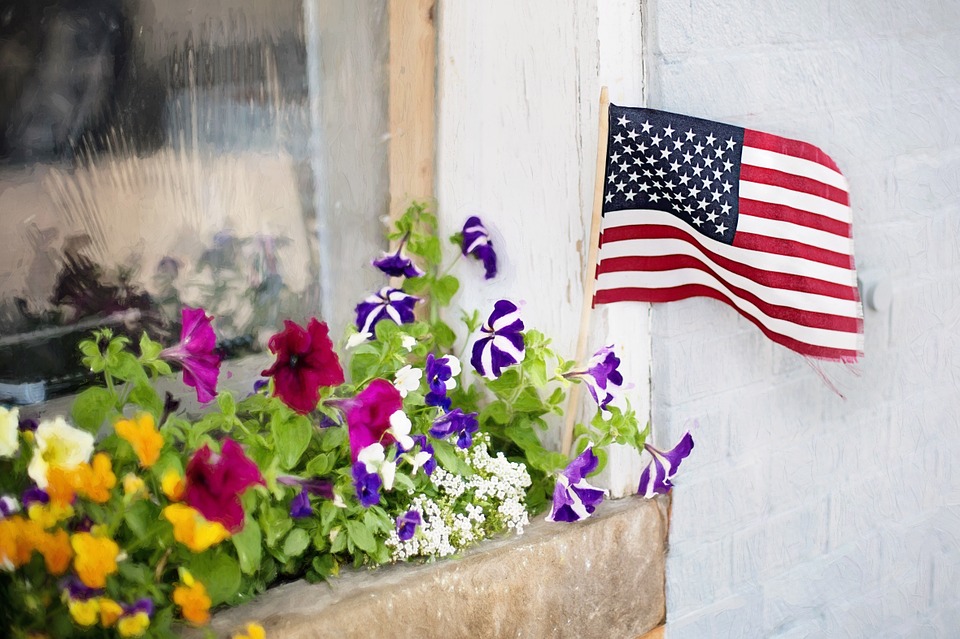 American Flag in flower box