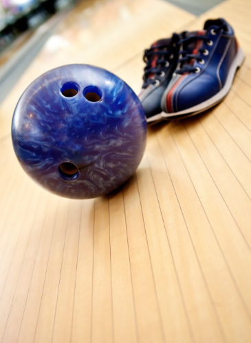 Bowling ball and shoes