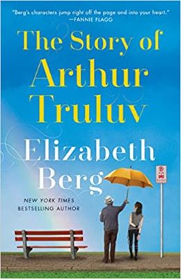 Book cover image of a man standing next to a park bench holding a yellow umbrella over himself and a young woman and looking at a rainbow