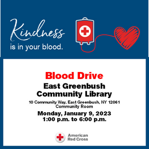 Red Cross Blood Drive 1/9 from 1-6pm at the library. Appointment recommended. 