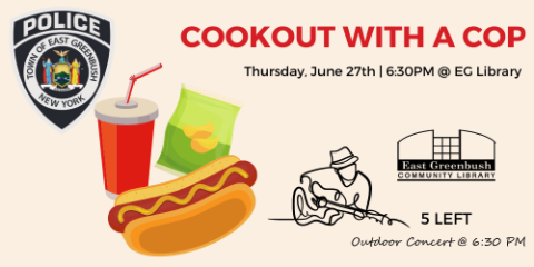 Cookout With A Cop, Thursday, June 27 at 6:30pm weather permitting