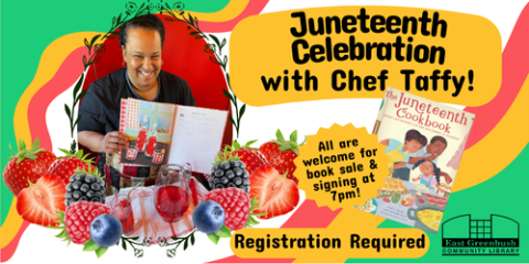 Photo of Chef Tammy and her cookbook, with text advertising event with details.