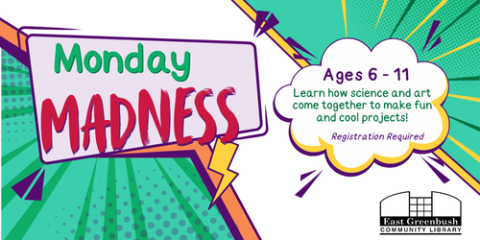 Image for Monday Madness program in graphic comic book style.