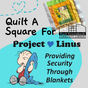 linus holding a blanket and an image of a quilted square