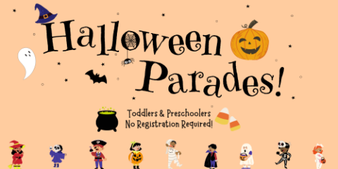 Rectangular poster for a Halloween parade being held on 10/29 at 10 am.