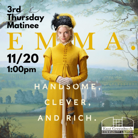 young woman dressed in yellow velvet dress and wearing a big black hat.