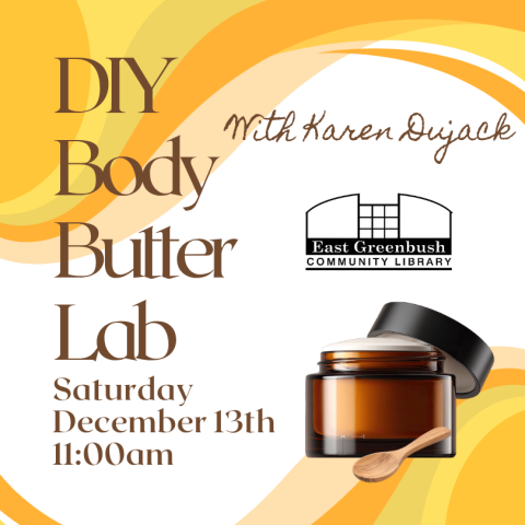 brown jar of body butter with wooden spoon.