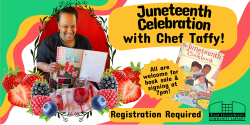 Photo of Chef Tammy and her cookbook, with text advertising event with details.